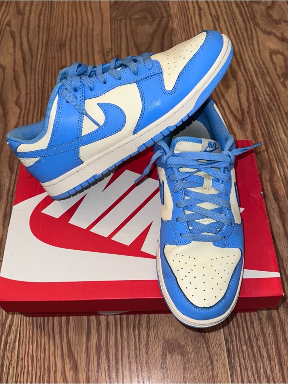 Nike Dunk Low-Top Retro Sneakers in Cream and Light Blue